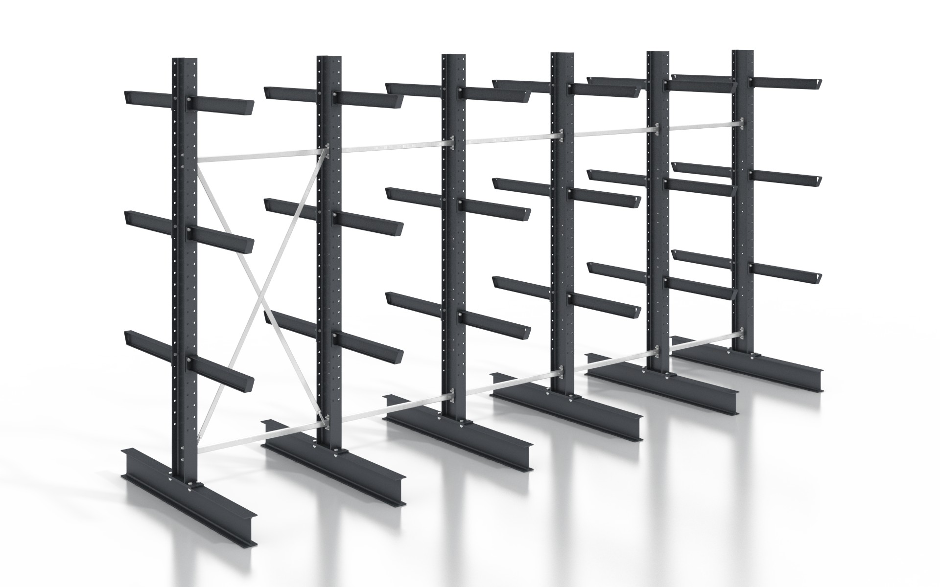 Kragarmregal doppelseitig 6,40 m – 255 cm | 80 cm Nutztiefe | 500 kg pro Arm | BLT Kragarmregal doppelseitig 6,40 m – 255 cm | 80 cm Nutztiefe | 500 kg pro Arm | BLT